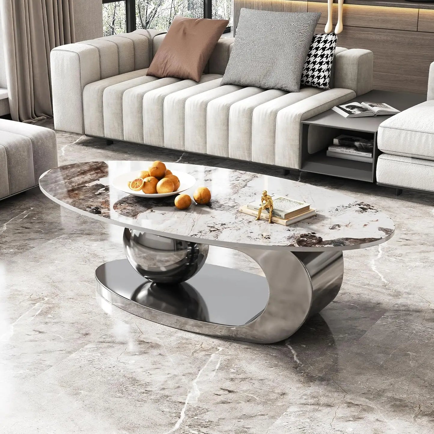 Modern Coffee Table With Stainless Steel Pedestal Luxury