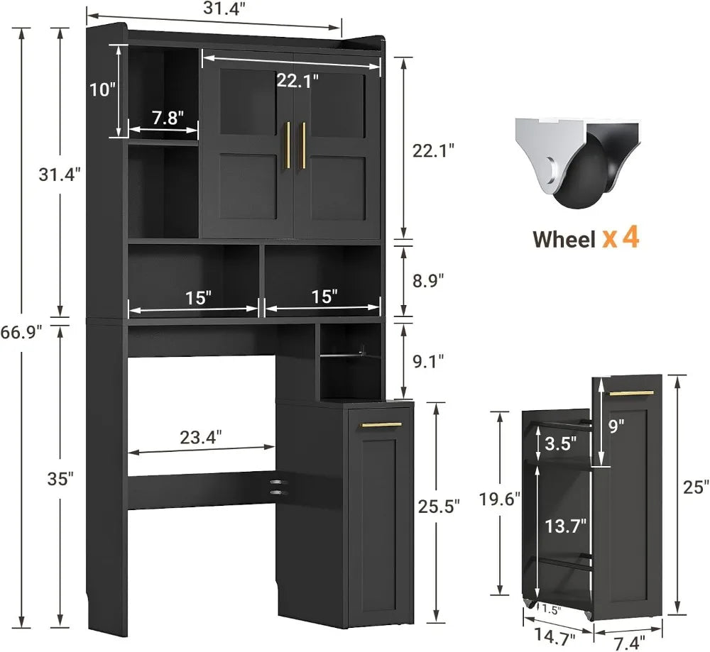 Over Toilet Storage Cabinet With Pulley And Glass Doors