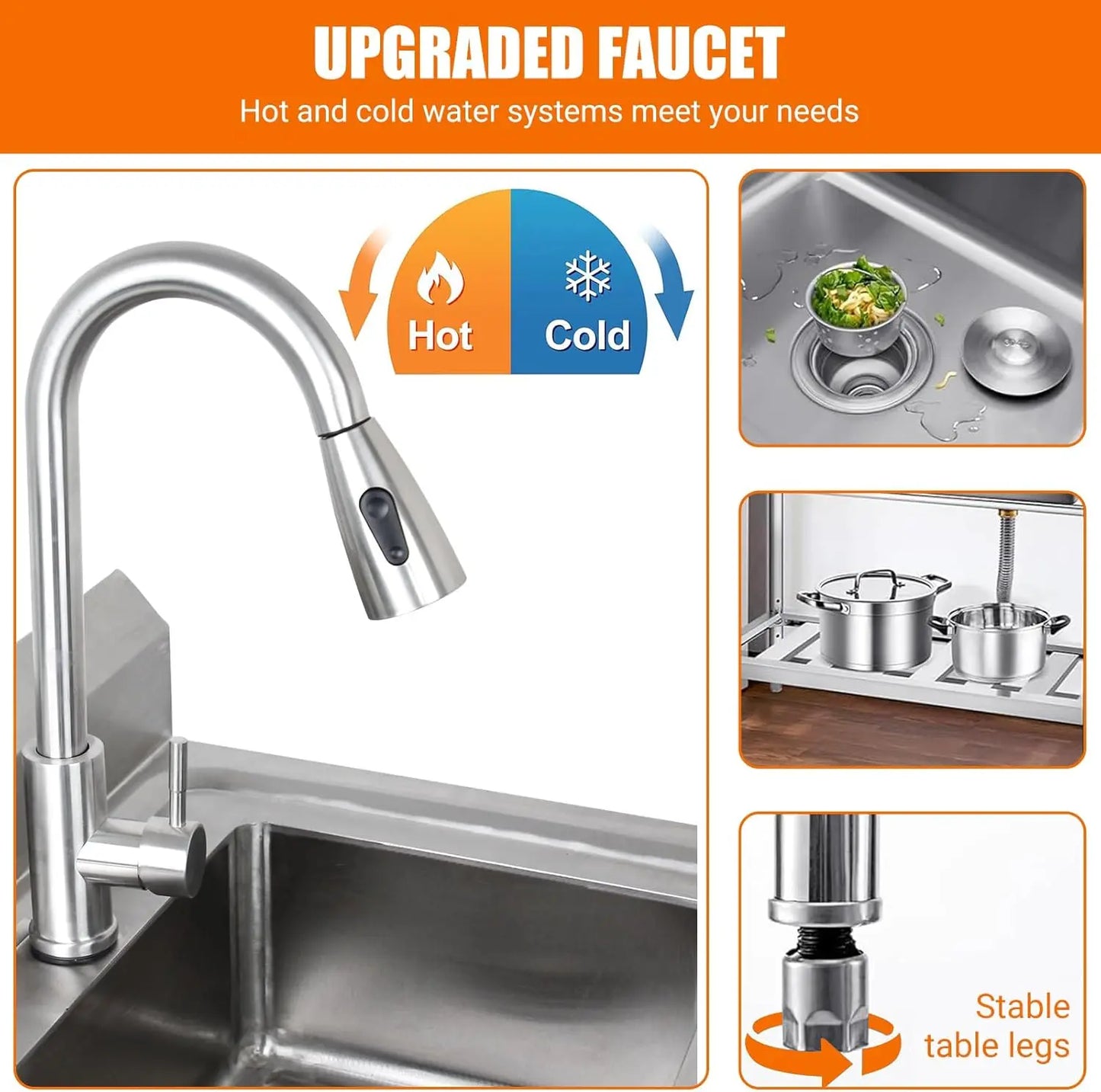 HiMISS Stainless Steel Kitchen Utility Sink With Faucet Single Bowl