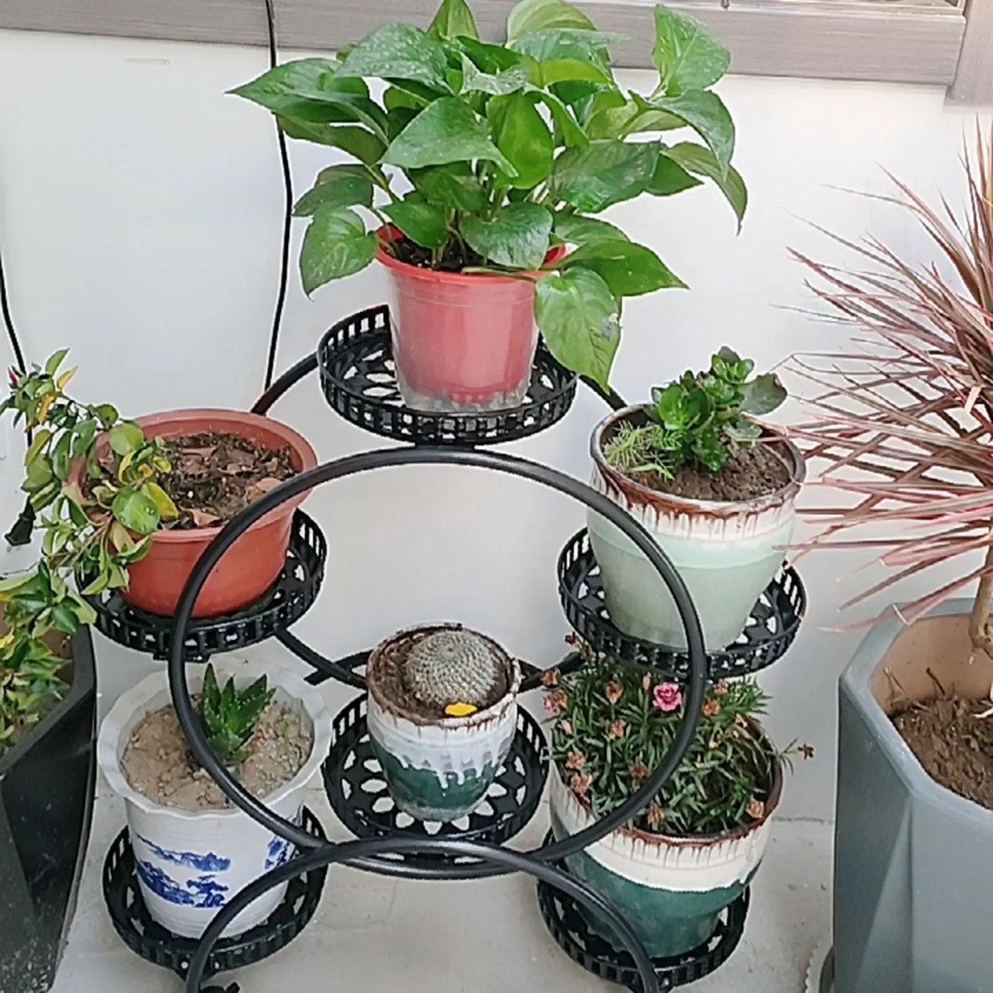 Metal Plant Stand For 6 Pots With Wheels For Outdoor