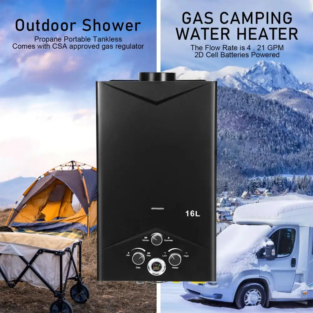Outdoor Portable Gas Hot Water Heaters Tankless Water Heaters 4.21GPM 16L Fast Constant Temperature Water Heaters with Digital