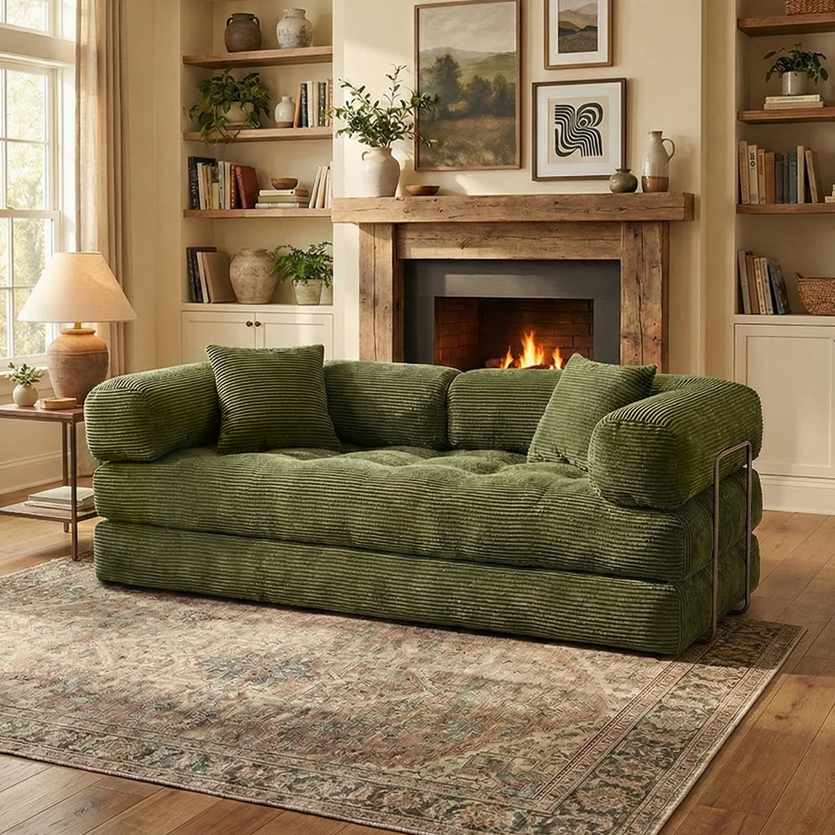 YQzyphyna 4-In-1 Futon Sofa Bed Corduroy Sleeper Loveseat