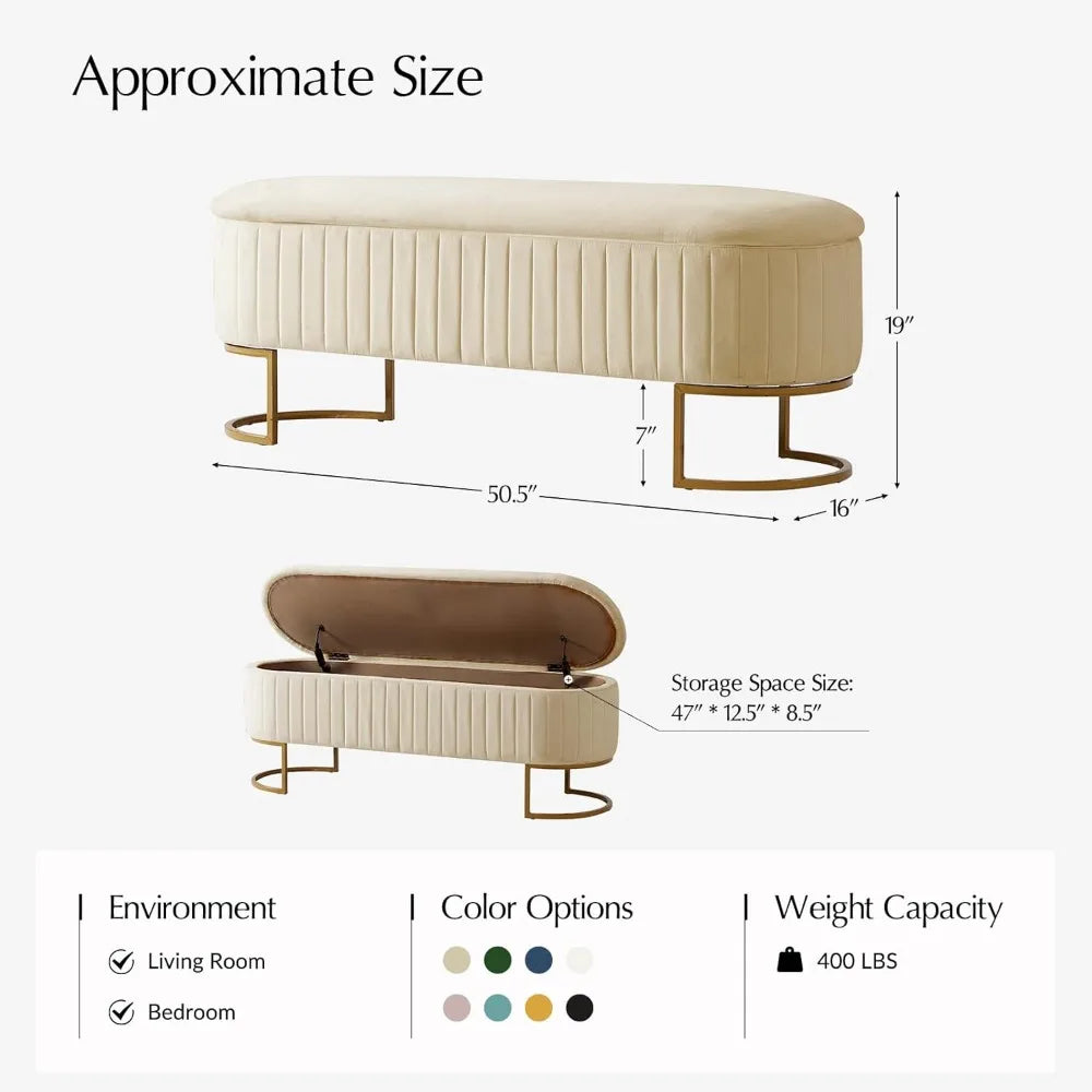 Storage Bench Ottoman With Velvet Upholstery And Flipping Lid Entryway Footrest