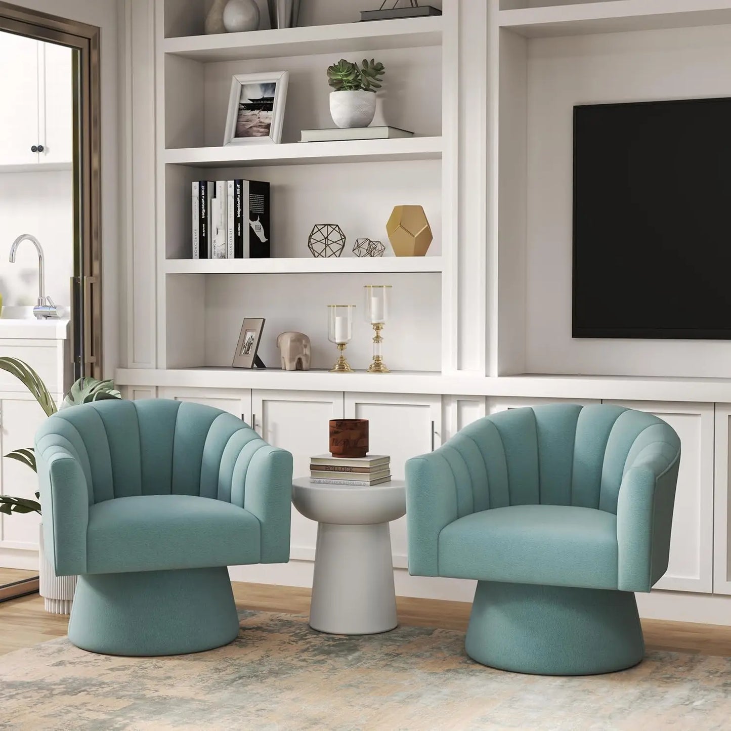Velvet Upholstered Barrel Chair 360 Degree Swivel Set of 2