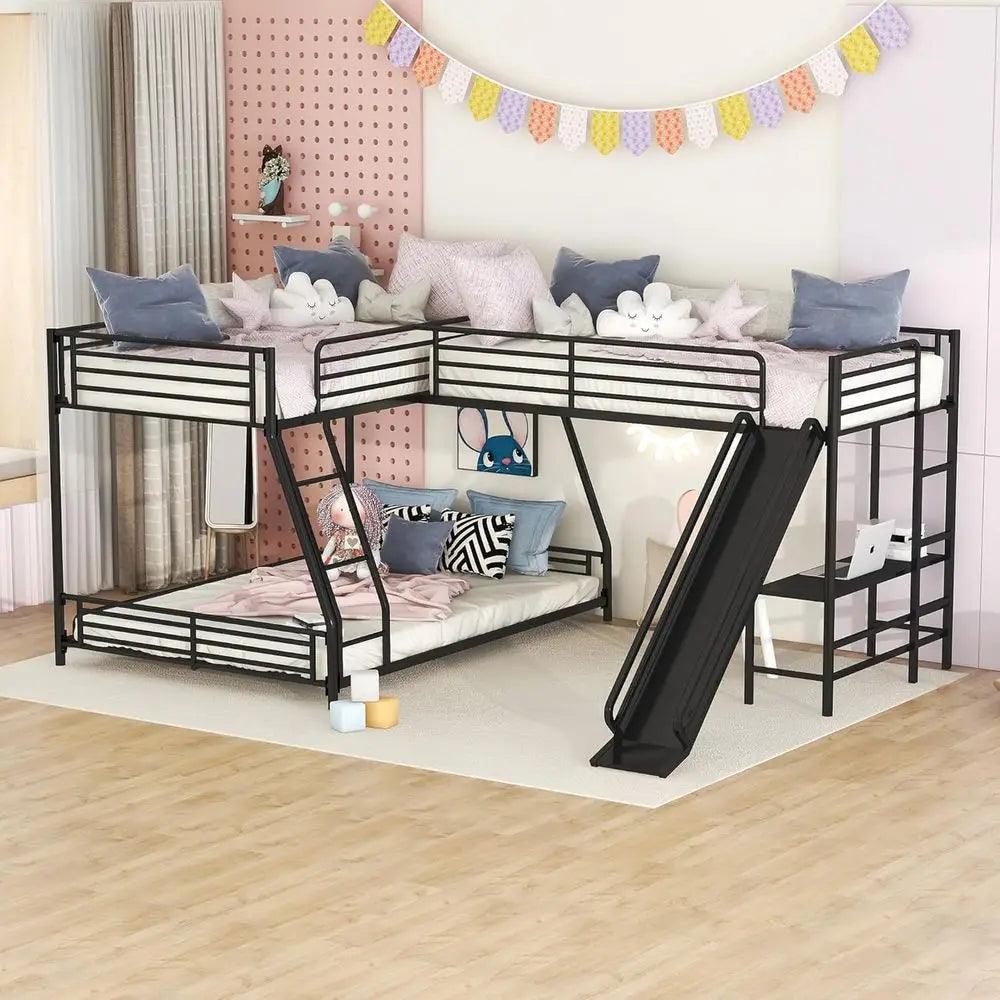 L Shaped Twin Over Full Bunk Bed With Desk Premium