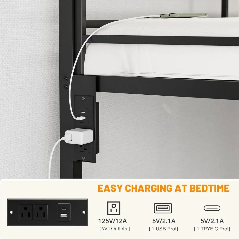 XIAOLANG Bunk Bed With LED Lights And Charging Station