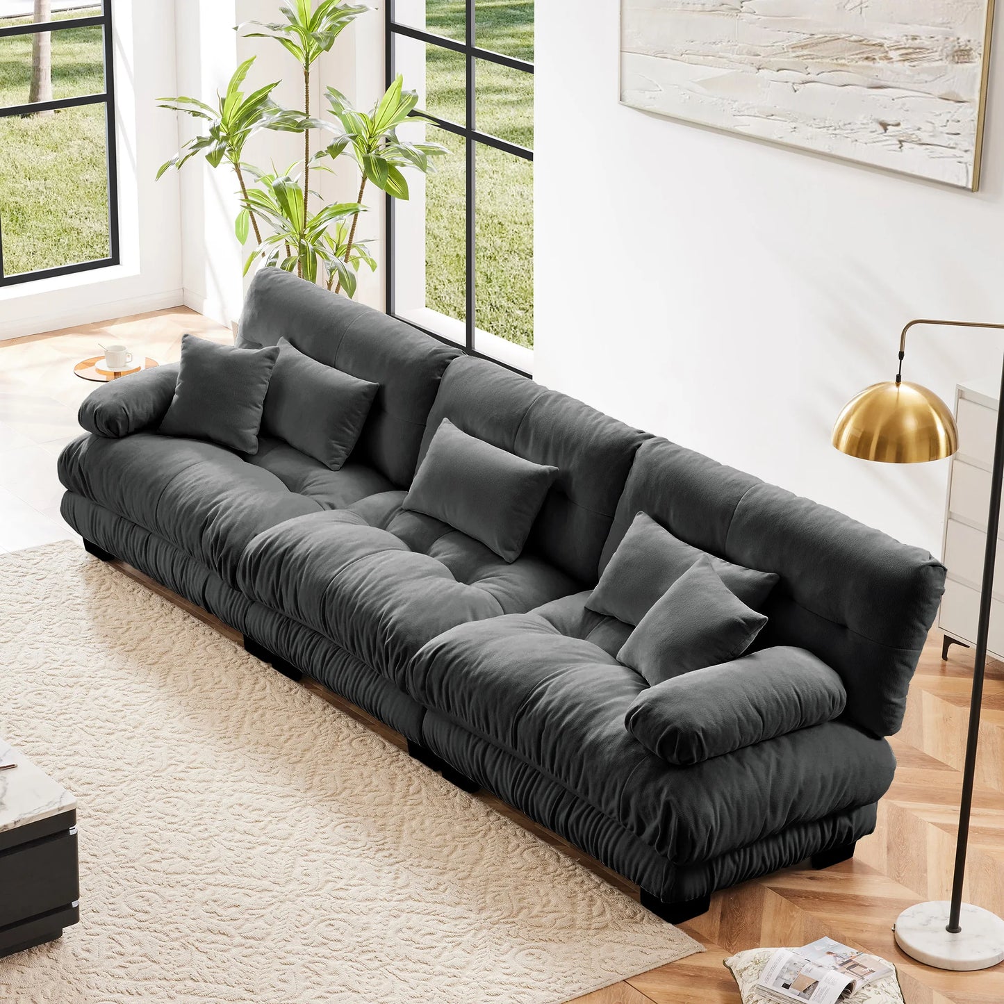 Chenille Modular Sectional Sofa Couch With Ottomans