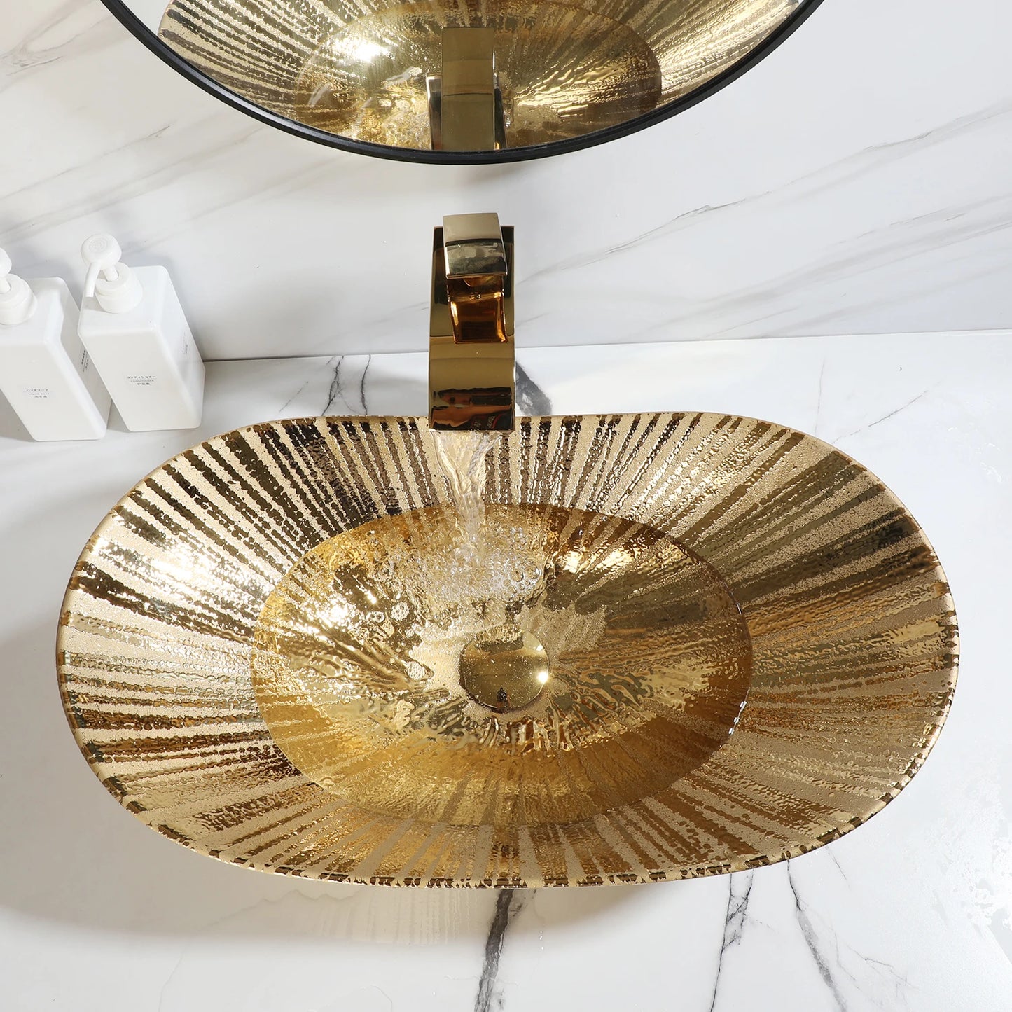 MEKKHALA KEMAIDI Vessel Sink Faucet And Drain Set Oval Ceramic