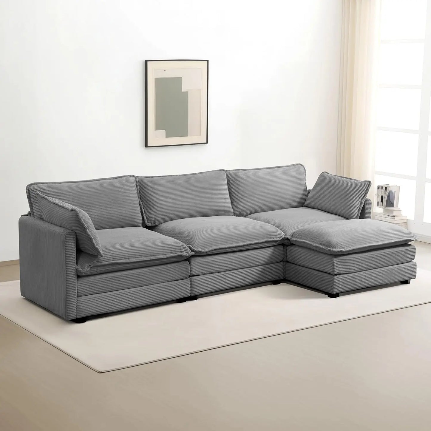 Combination Modular Sectional Sofa With Movable Ottoman L Shape Corduroy